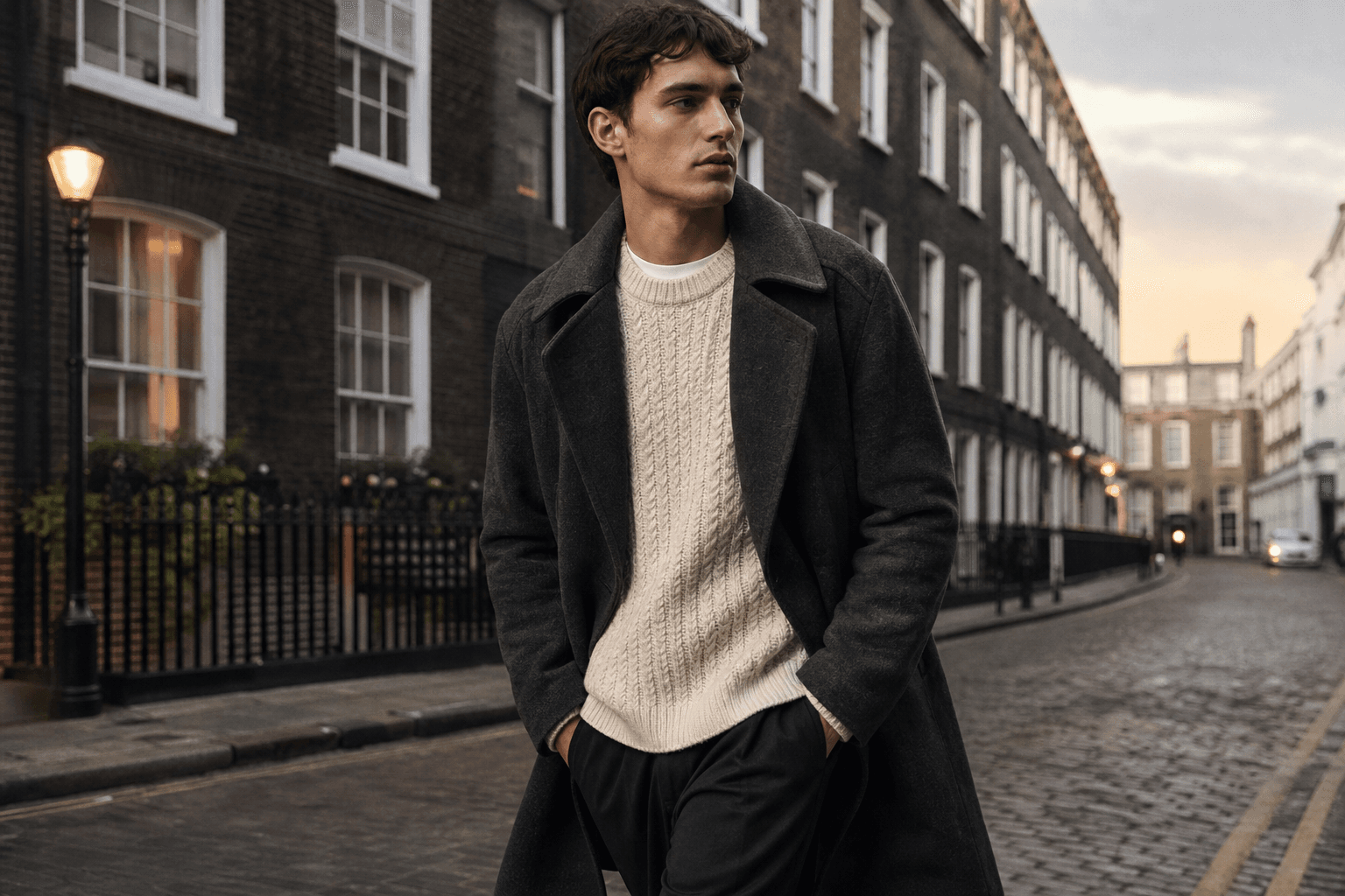 Model wearing contemporary TribalBeat outerwear on a London street